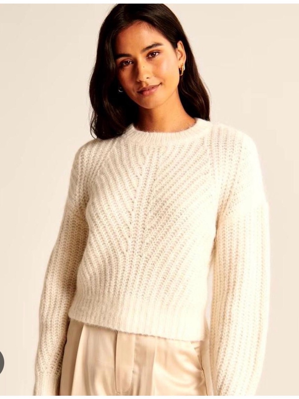 Abercrombie & Fitch Cream Ribbed Crewneck Sweater
